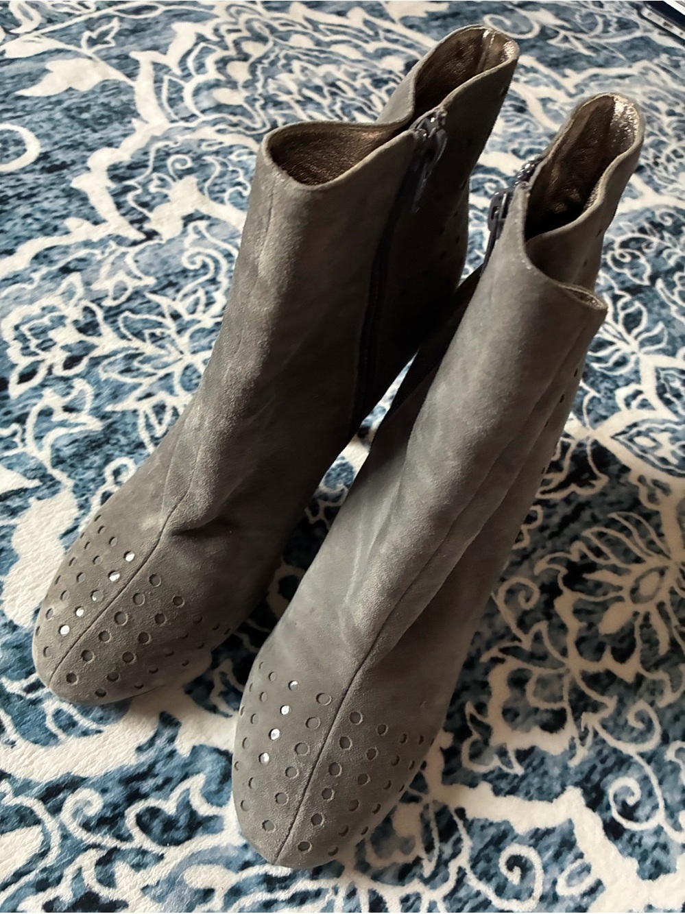 Women's Suede Ankle Booties with Stud Accent — Gray
